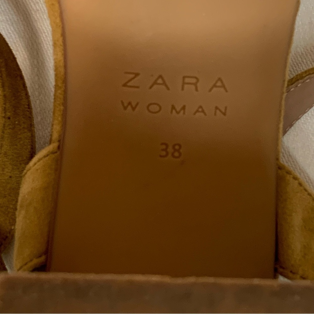 Zara Tan Raffia Pom Pom Suede Sandals- 7 - Picture 8 of 9